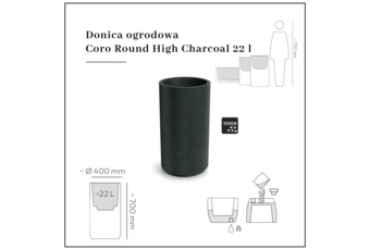 Donica ogrodowa Coro Round High Charcoal 22 l
