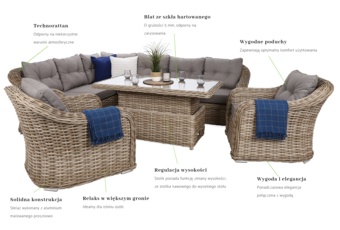 Narożny zestaw mebli ogrodowych Foggia Comfort Beige / Beige Melange