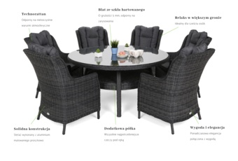 Meble ogrodowe technorattanowe Bristol Round Elegant 150 cm Grey / Grey Melange 6+1