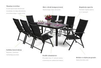Meble ogrodowe aluminiowe Ibiza 185 cm Black / Black 8+1