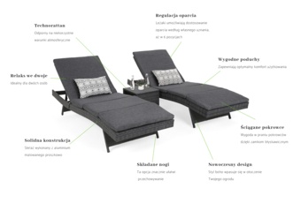 Zestaw leżaków ogrodowych z technorattanu Bora Bora Grey / Grey Melange ze stolikiem