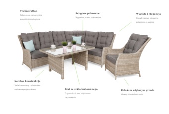 Narożny zestaw mebli ogrodowych prawy Alicante Beige / Beige Melange