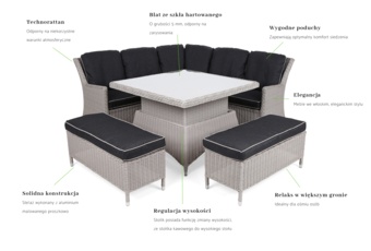 Narożny zestaw mebli ogrodowych Termoli White / Grey