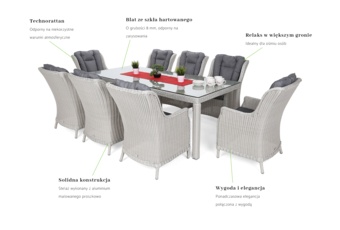 Meble ogrodowe technorattanowe Bristol 230 cm White / Grey 8+1