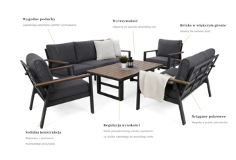 Zestaw mebli aluminiowych Turyn Dark Grey / Grey Melange