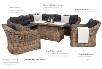 Narożny zestaw mebli ogrodowych Foggia Comfort Ginger Melange / Dark Grey