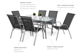 Meble ogrodowe metalowe Sevilla 150 cm Silver / Black Melange 6+1