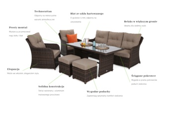 Meble ogrodowe technorattanowe Bergamo Brown Mat / Brown Melange