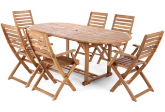 Meble ogrodowe drewniane Akacja Oval Cross 150+50 cm 6+1
