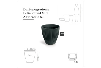 Donica ogrodowa Latia Round Midl Anthracite 56 l