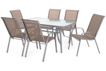 Meble ogrodowe metalowe Sevilla 150 cm Silver / Taupe 6+1
