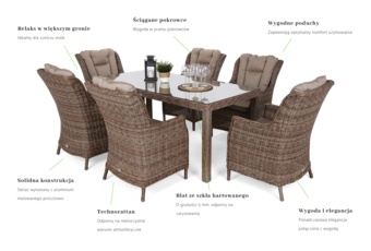 Meble ogrodowe technorattanowe Bristol 180 cm Ginger / Brown Melange 6+1