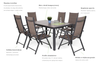 Meble ogrodowe aluminiowe Ibiza 150 cm Grey / Taupe 6+1