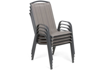 Meble ogrodowe metalowe Casablanca 150 cm Silver / Taupe Atlanta Grey / Beige Striped 6+1