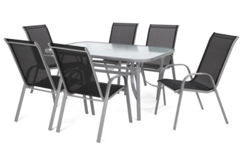 Meble ogrodowe metalowe Sevilla 150 cm Silver / Black 6+1 II. gatunek