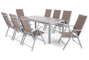 Meble ogrodowe aluminiowe Ibiza 180 cm Silver / Taupe 8+1
