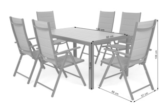 Meble ogrodowe aluminiowe Ibiza 150 cm Grey / Window Grey 6+1