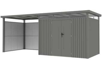 Domek narzędziowy Kopenhaga 569 x 230 cm Silver Grey z wiatą