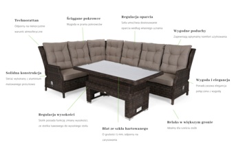 Narożnik ogrodowy technorattanowy Trivento Brown Mat / Brown Melange