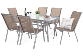 Meble ogrodowe metalowe Sevilla 150 cm Silver / Taupe 6+1