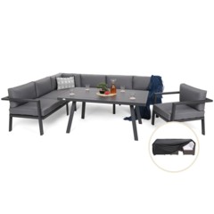 Narożne meble ogrodowe aluminiowe Miami Grey / Window Grey + Pokrowiec na meble ogrodowe 280 x 230 x 80 cm czarny
