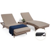 Zestaw leżaków ogrodowych z technorattanu Bora Bora Ginger / Brown Melange ze stolikiem + Pokrowiec na meble ogrodowe 180 x 300 x 70 cm czarny