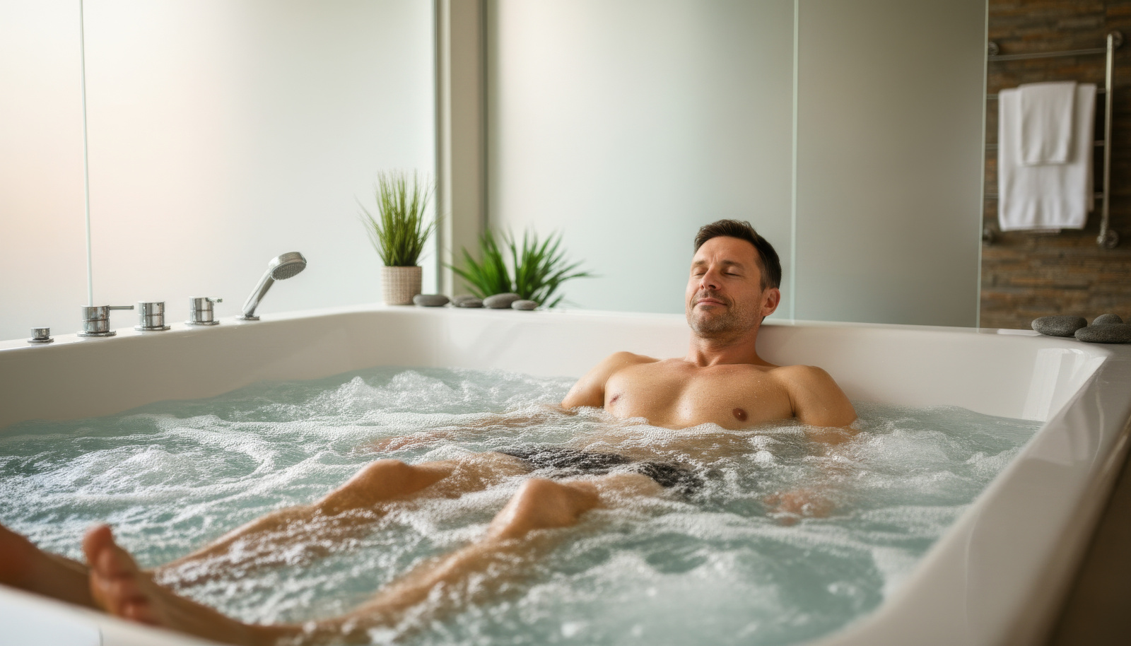 mężczyzna w wannie z hydromasażem