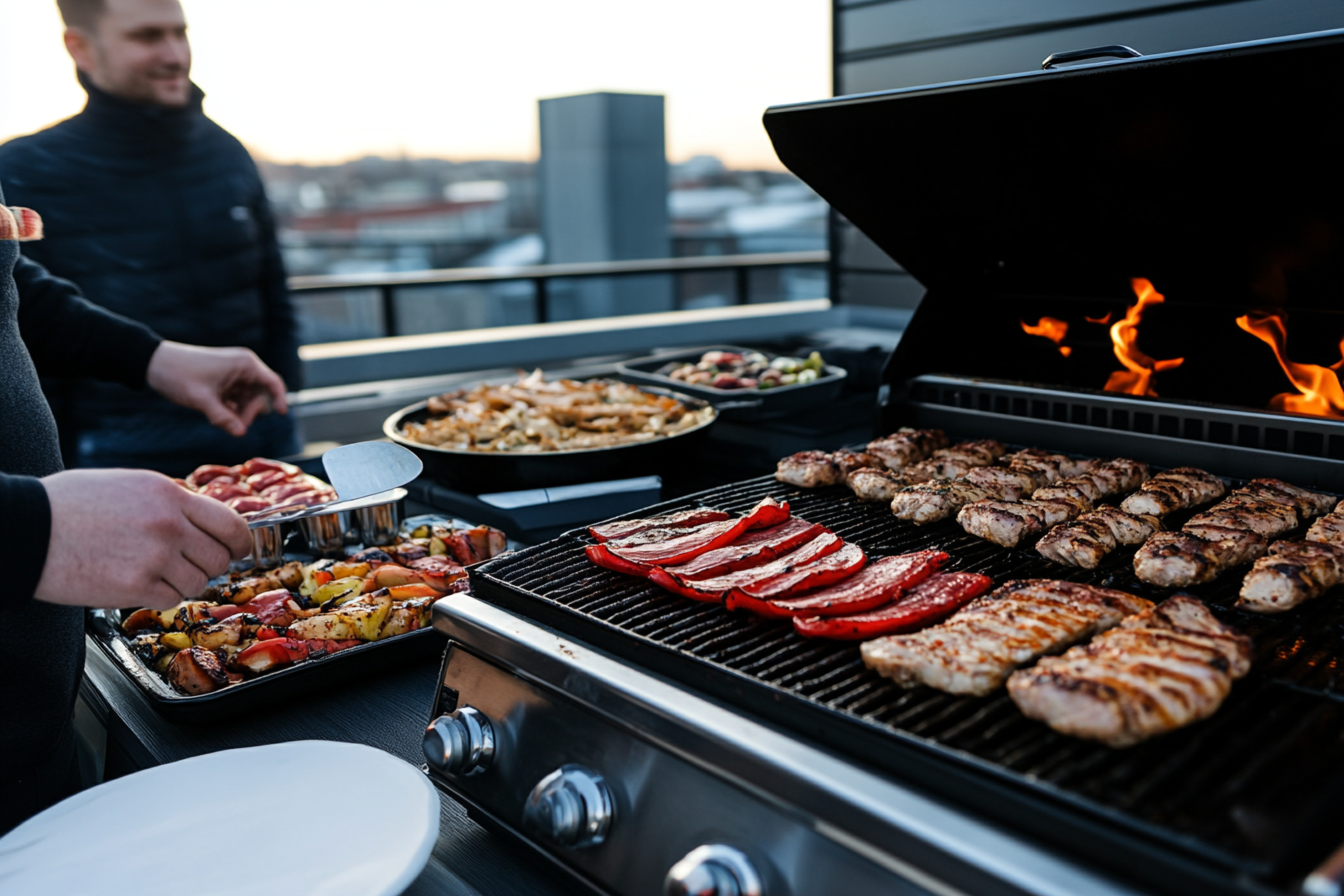 mięso i warzywa grillowane na grillu gazowym