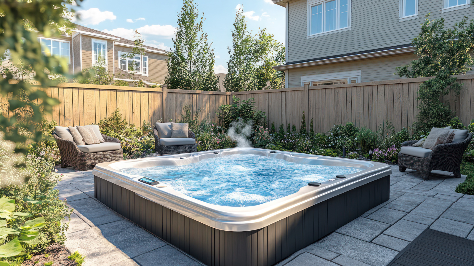 wanna z hydromasażem w ogrodzie